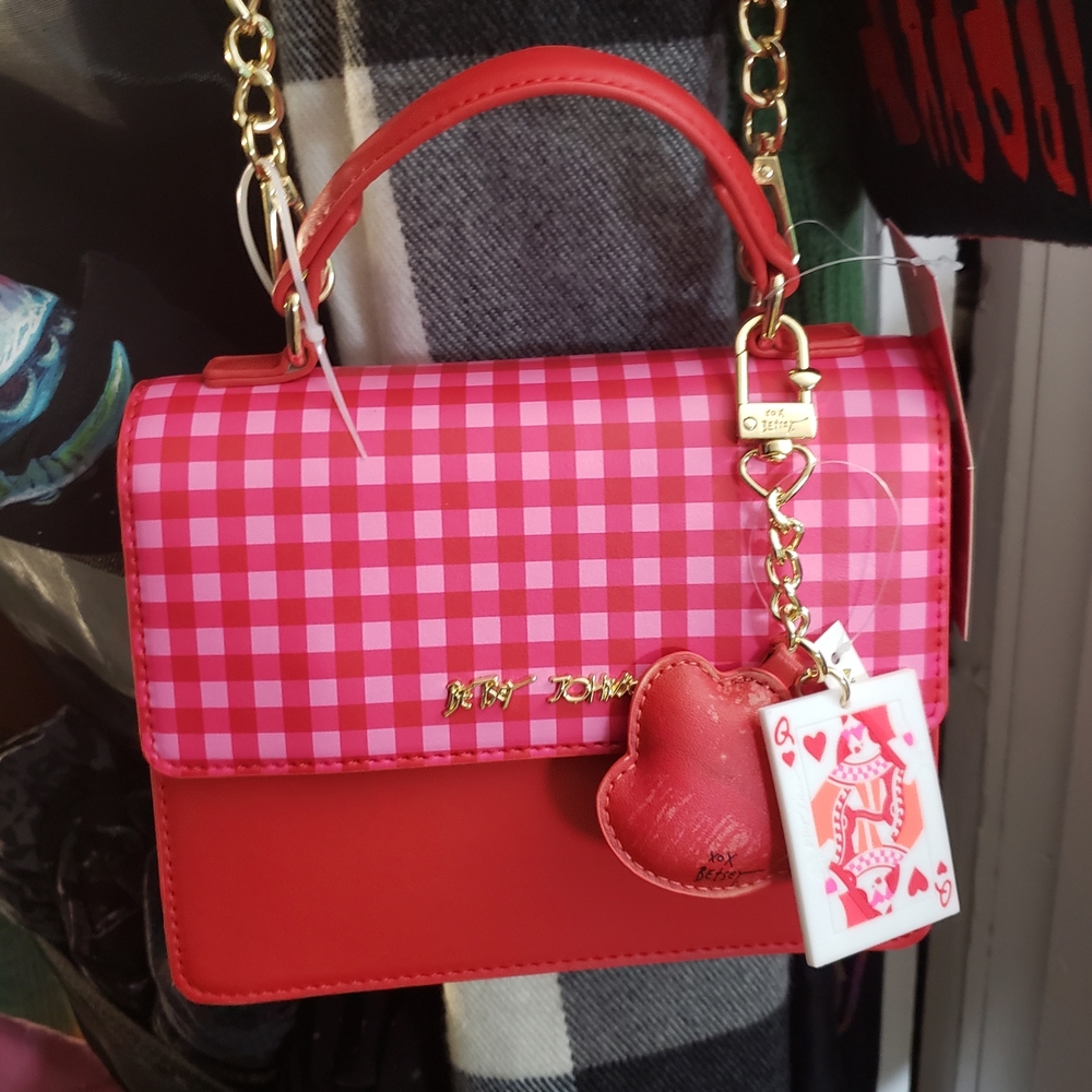 Betsey Johnson Red and Pink Checkered Shoulder Bag